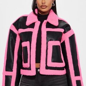 Fashion Nova Black and Pink Teddy Jacket